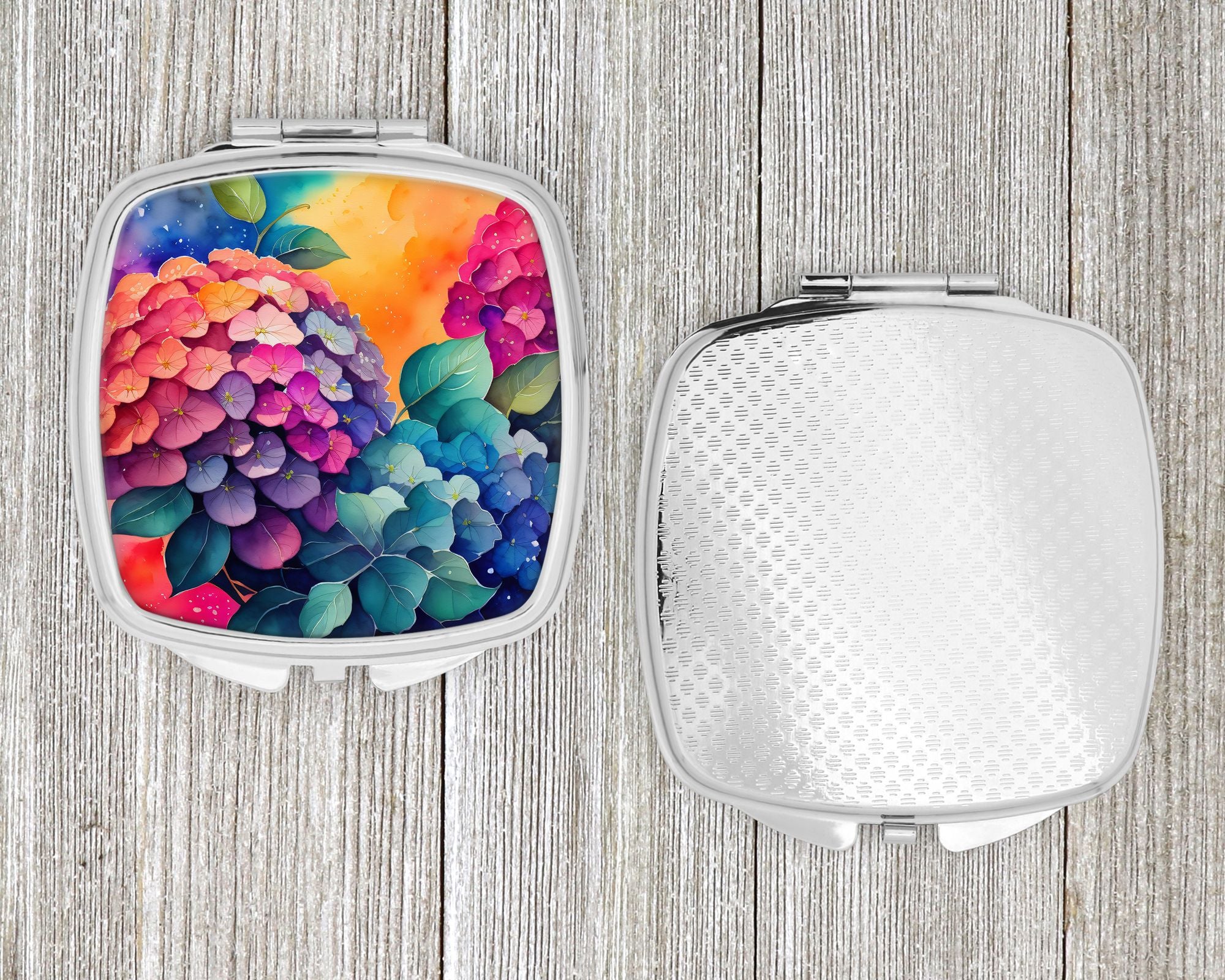 Colorful Hydrangeas Compact Mirror Decorative Travel Makeup Mirror for Women Girls Gifts Pocket Make