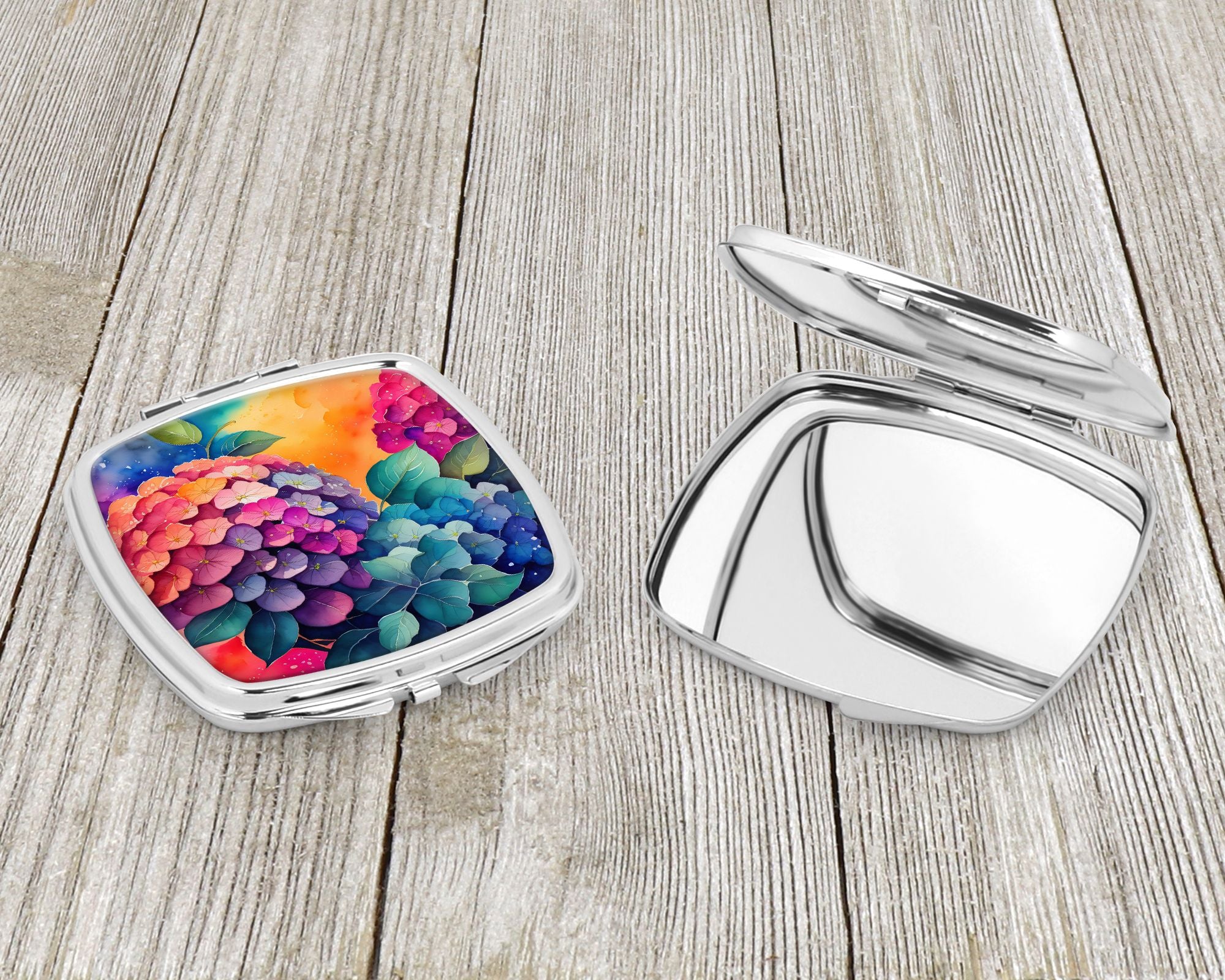 Colorful Hydrangeas Compact Mirror Decorative Travel Makeup Mirror for Women Girls Gifts Pocket Make