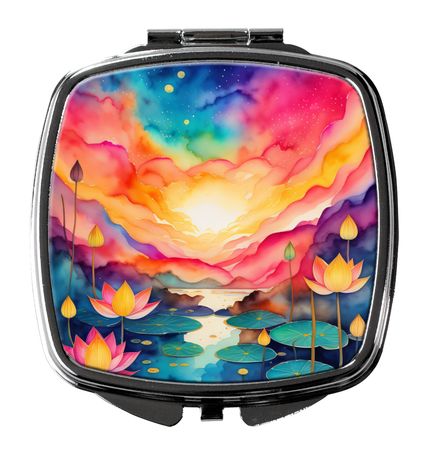 Colorful Lotus Folding Compact Mirror