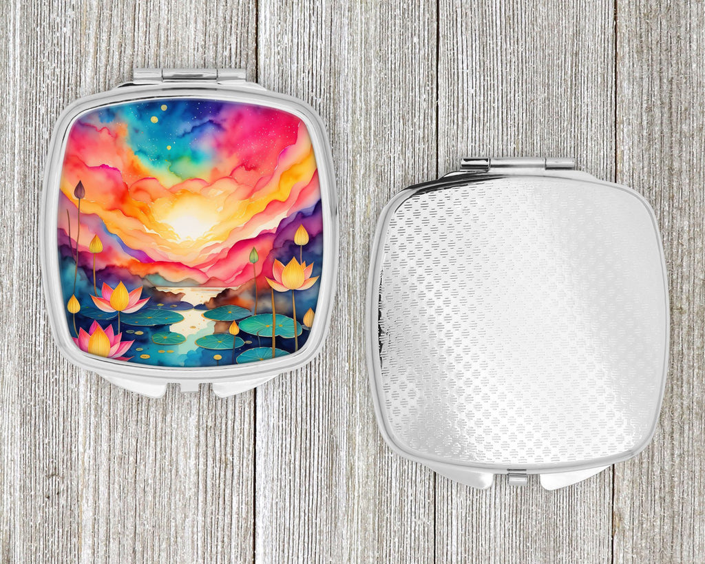 Colorful Lotus Folding Compact Mirror