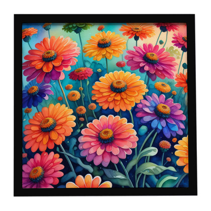 Colorful Zinnias Framed Print Wall Art – Ready to Hang