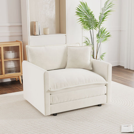 Deep Single Seat Sofa Armchair – White Chenille Fabric