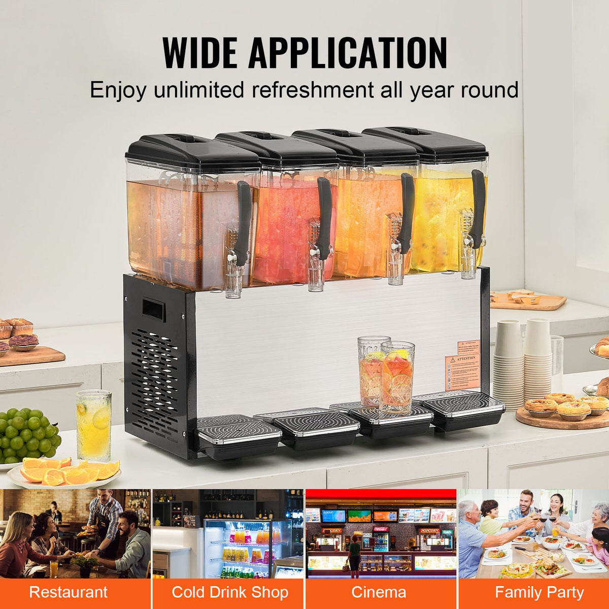 Four-Tank Commercial Chilled Beverage Dispenser with Stirring