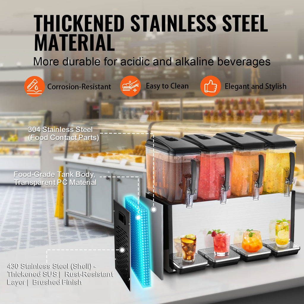 Four-Tank Commercial Chilled Beverage Dispenser with Stirring