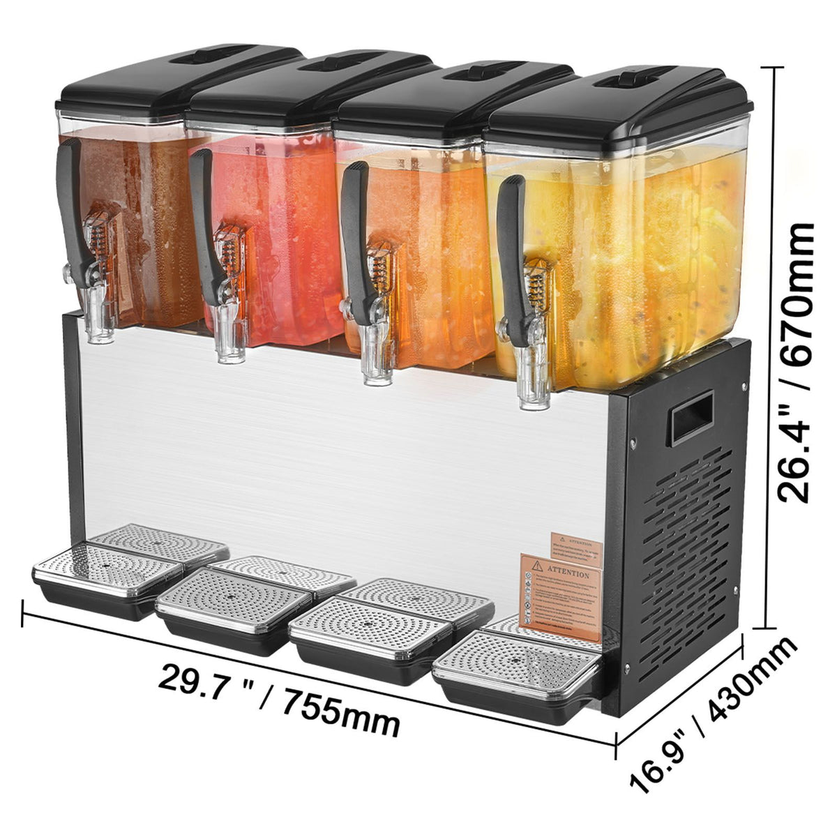 Four-Tank Commercial Chilled Beverage Dispenser with Stirring