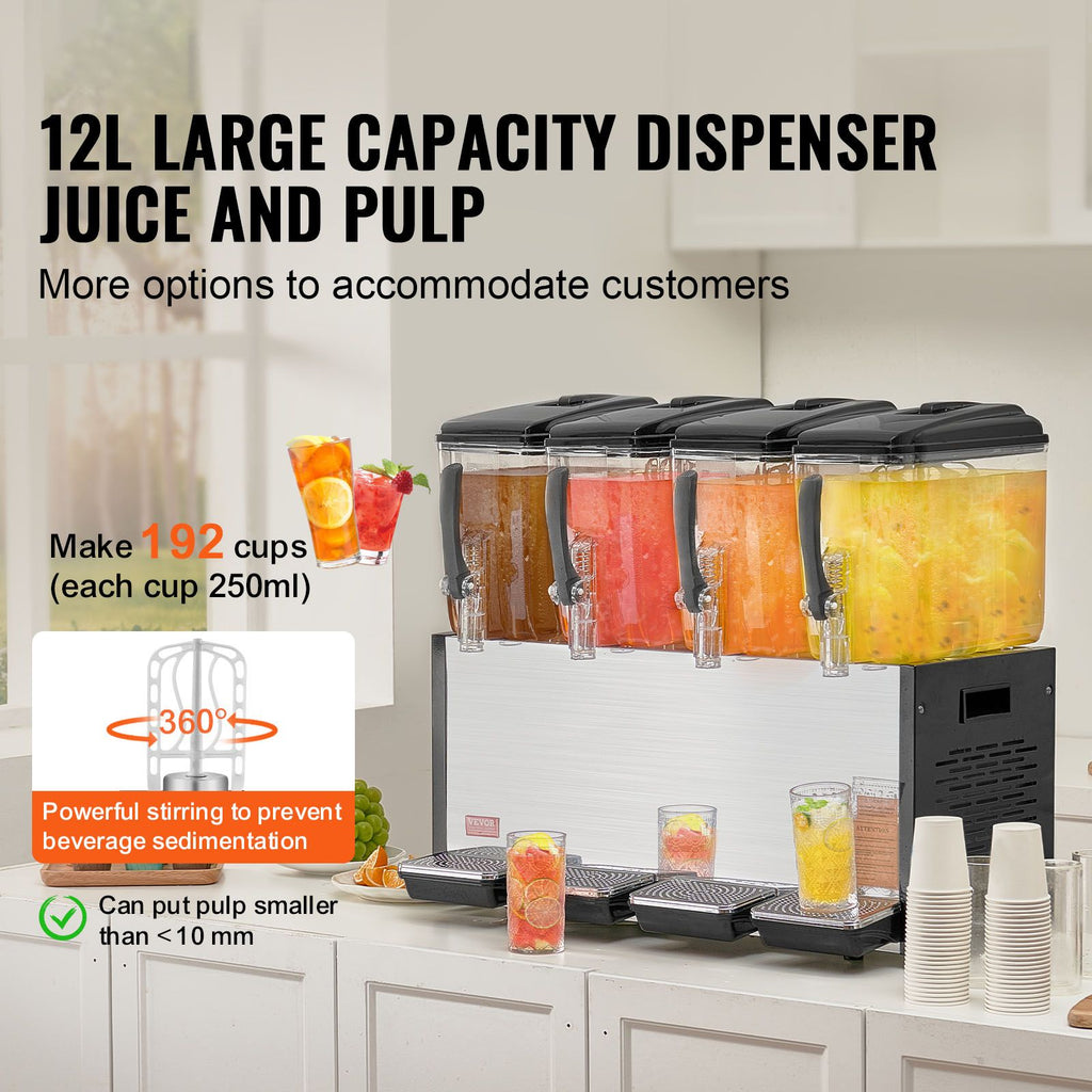 Four-Tank Commercial Chilled Beverage Dispenser with Stirring