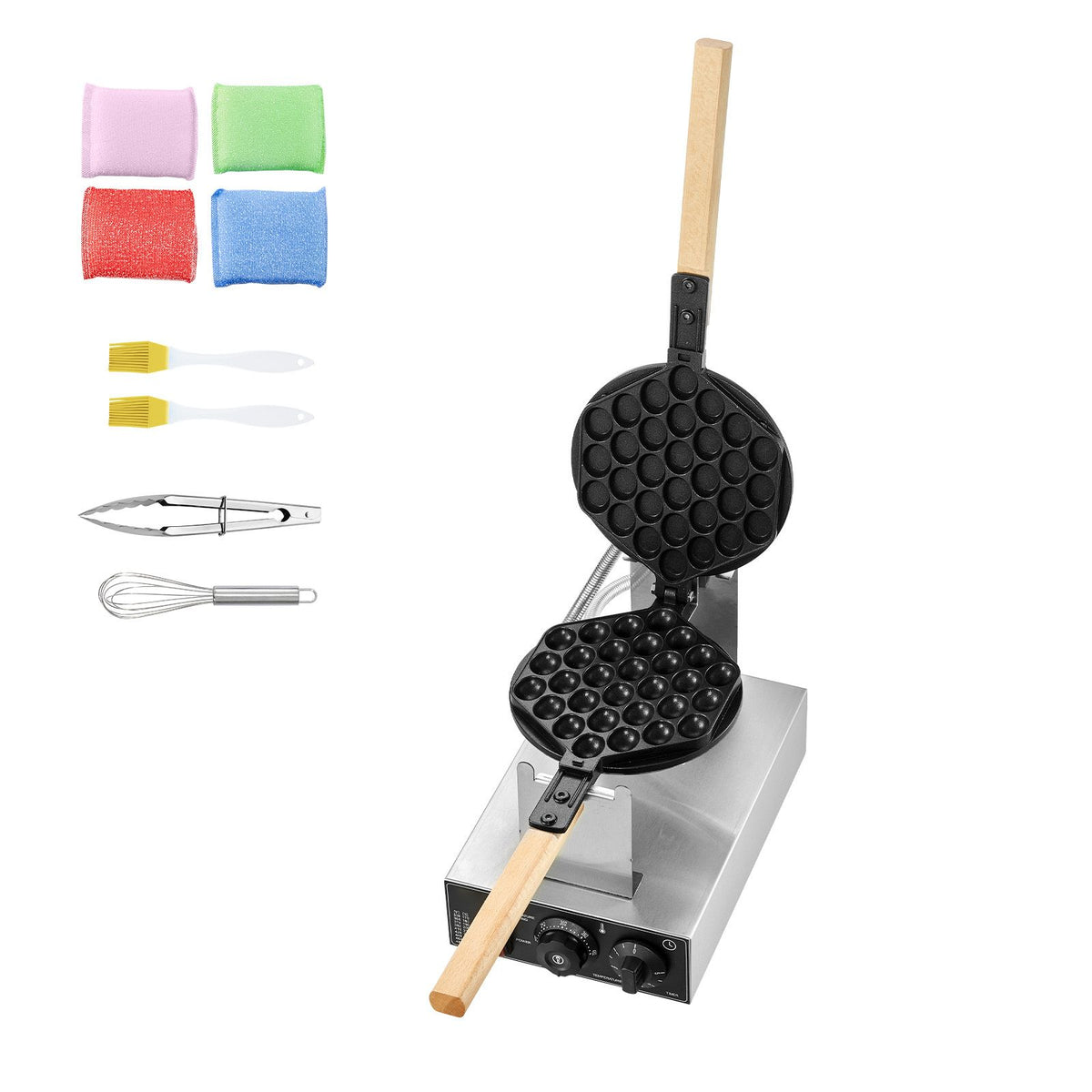 1400W Commercial Bubble Waffle Maker with Rotating Non-Stick Plates