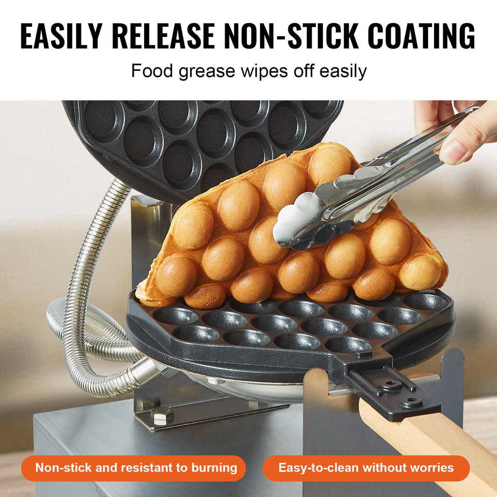 1400W Commercial Bubble Waffle Maker with Rotating Non-Stick Plates