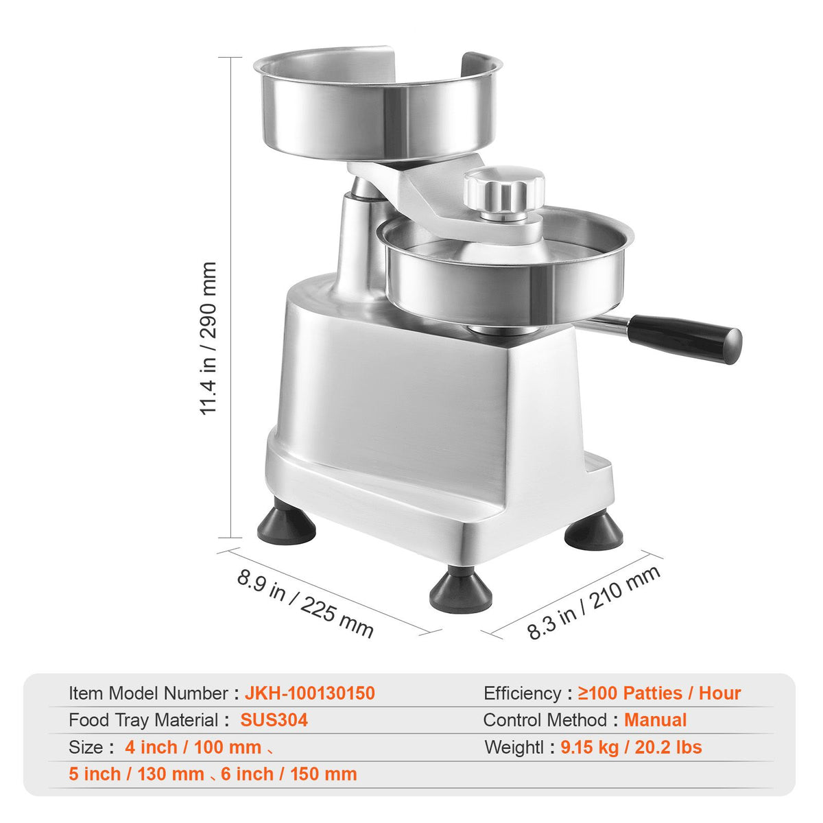 Commercial Burger Patty Maker with 3 Interchangeable Molds (4/5/6 )