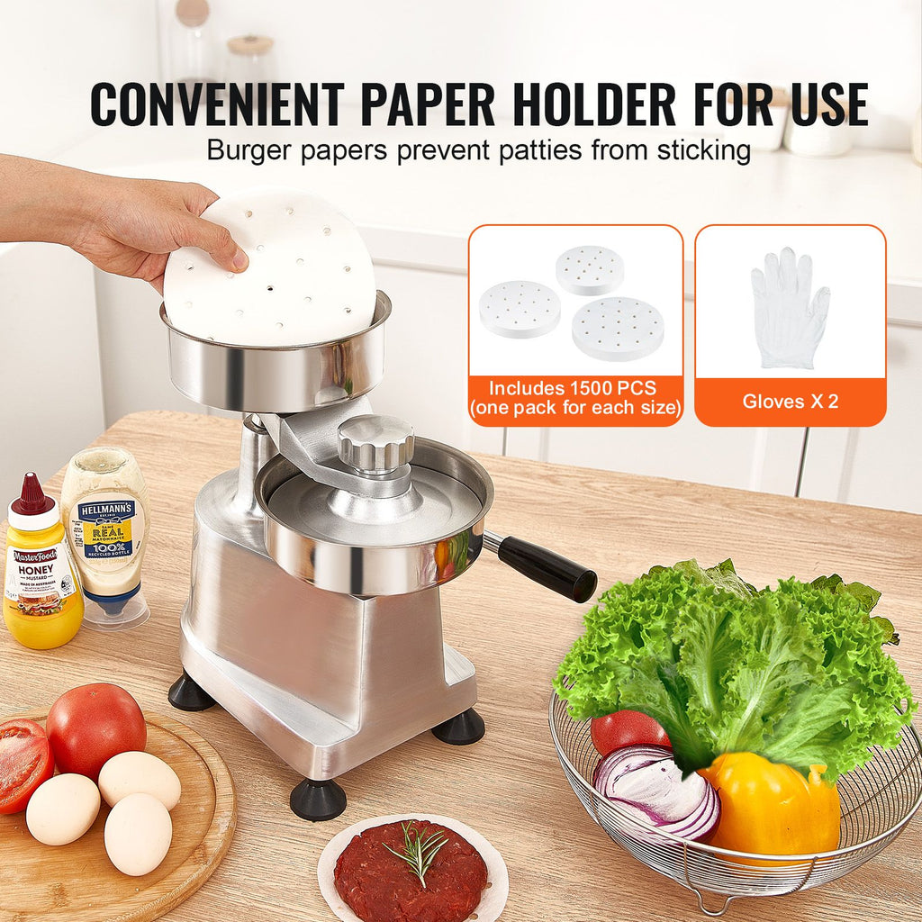 Commercial Burger Patty Maker with 3 Interchangeable Molds (4/5/6 )