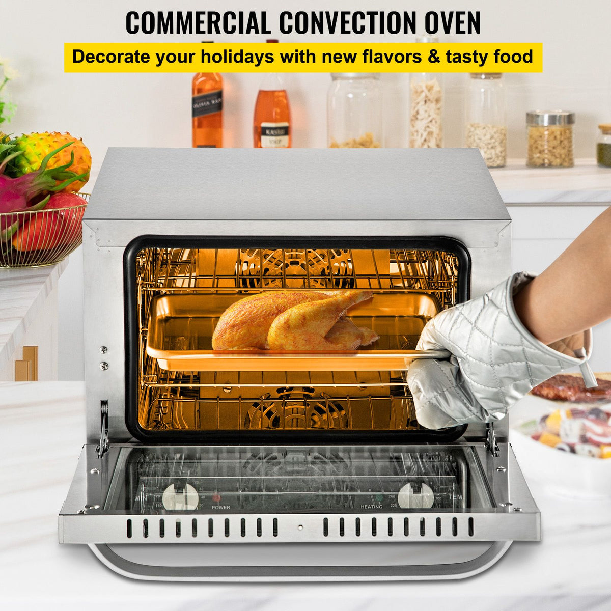 Commercial Convection Oven - 21L Countertop Electric Baking Oven with 1440W, 3-Tier, Front Glass Door