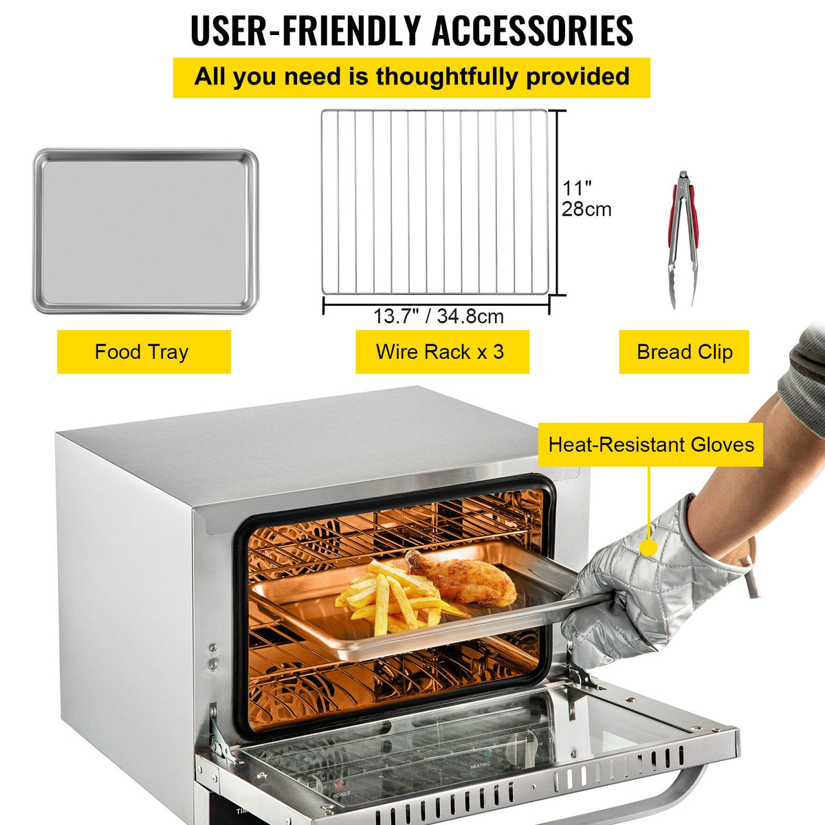 Commercial Convection Oven - 21L Countertop Electric Baking Oven with 1440W, 3-Tier, Front Glass Door