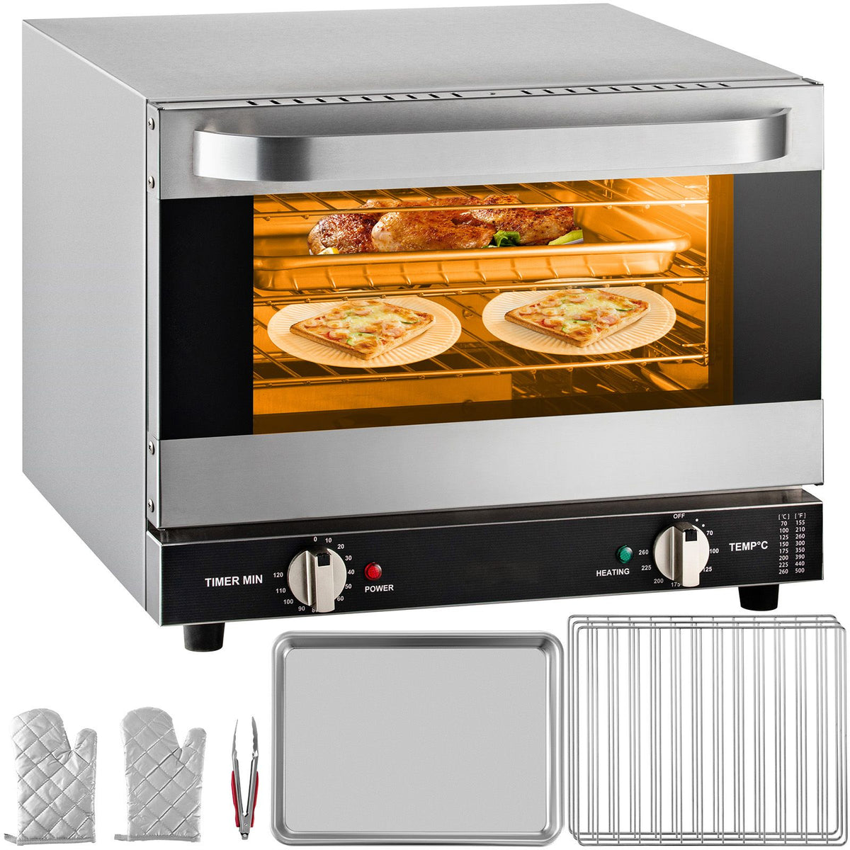 Commercial Convection Oven - 21L Countertop Electric Baking Oven with 1440W, 3-Tier, Front Glass Door