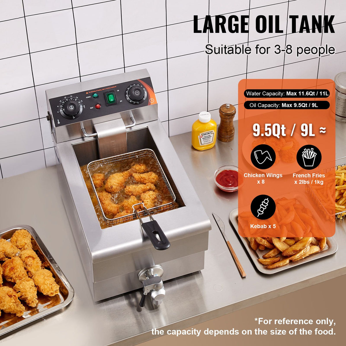 Commercial Electric Countertop Deep Fryer with Timer and Temperature Control