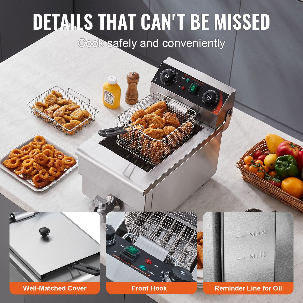 Commercial Electric Countertop Deep Fryer with Timer and Temperature Control