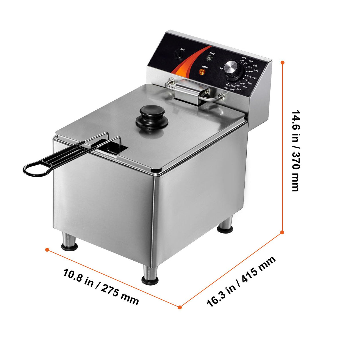 Commercial Deep Fryer, 1750W Electric Countertop Fryer with Basket & Height-Adjustable, 12Qt /