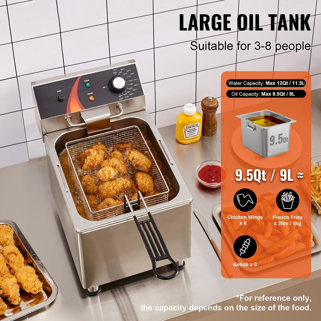 Commercial Deep Fryer, 1750W Electric Countertop Fryer with Basket & Height-Adjustable, 12Qt /