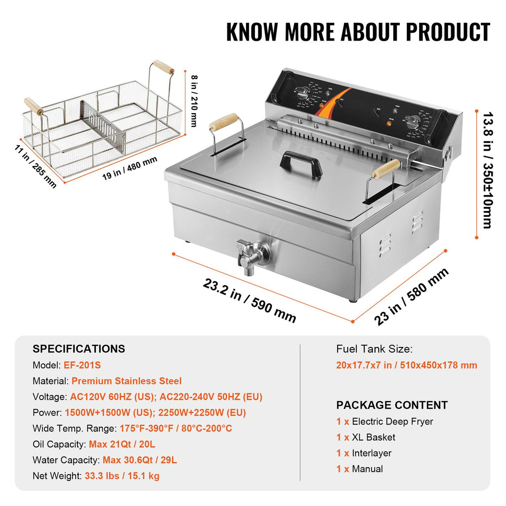 Commercial Countertop Deep Fryer with Basket and Drain