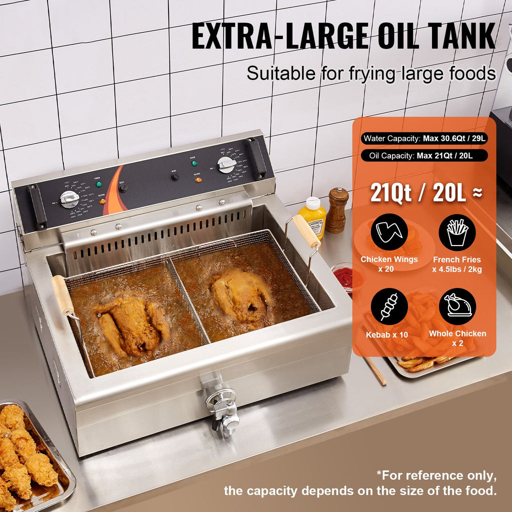 Commercial Countertop Deep Fryer with Basket and Drain