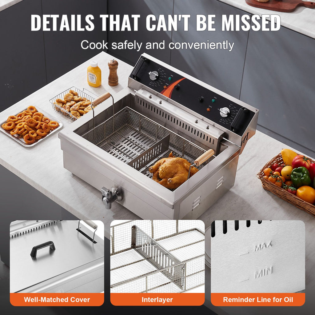 Commercial Countertop Deep Fryer with Basket and Drain