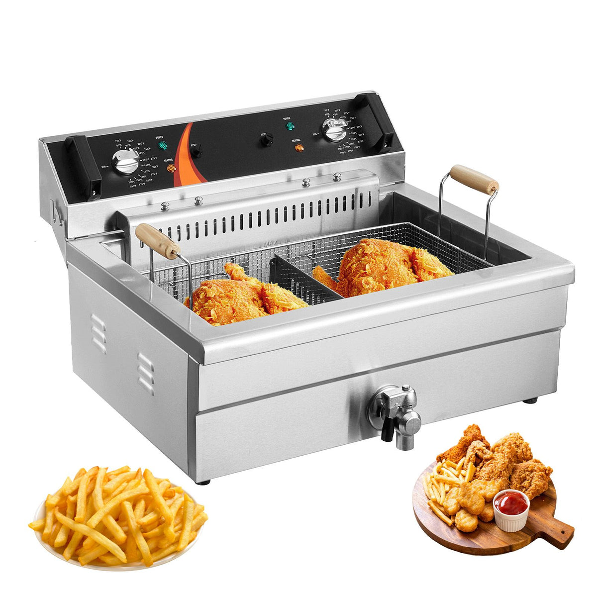 Commercial Countertop Deep Fryer with Basket and Drain