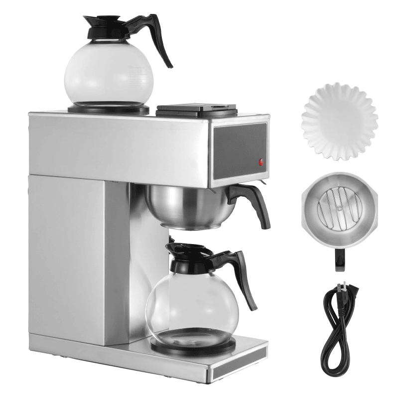 Commercial Drip Coffee Brewer with Glass Pots and Thermal Trays