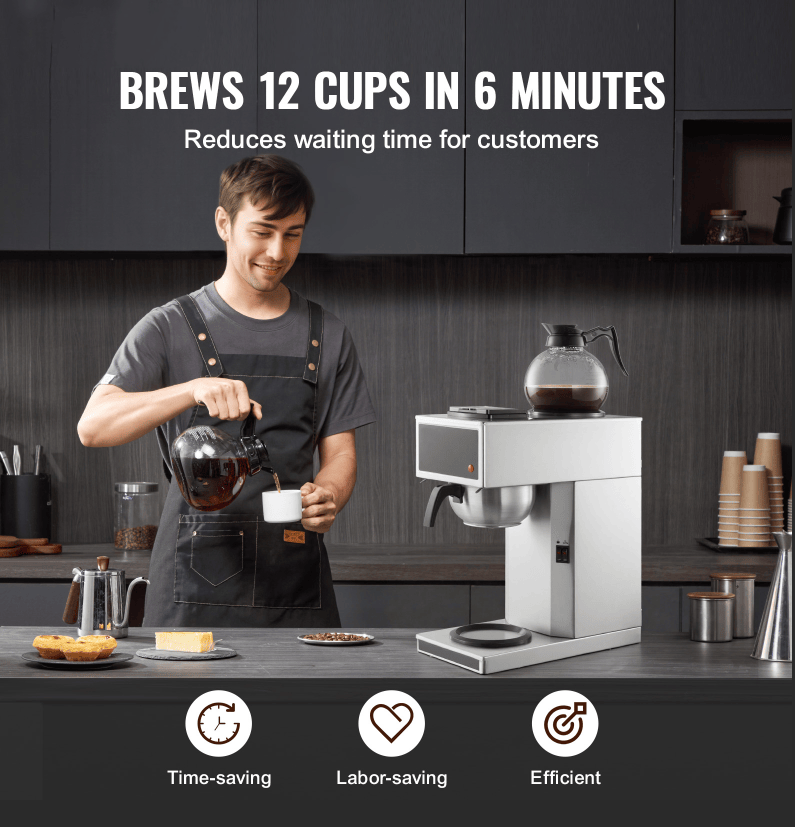 Commercial Drip Coffee Brewer with Glass Pots and Thermal Trays