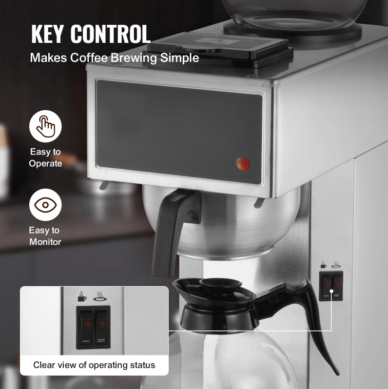 Commercial Drip Coffee Brewer with Glass Pots and Thermal Trays