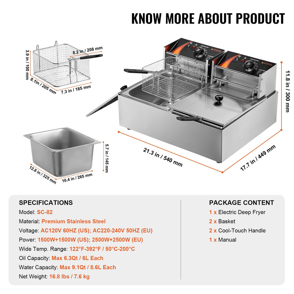 Dual Tank Commercial Electric Deep Fryer – Separate Oil Tanks for Distinct Flavors