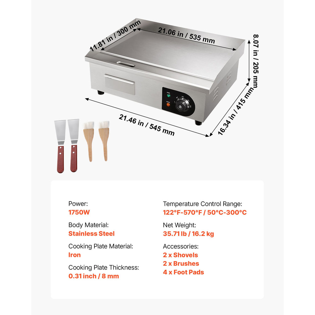 Commercial Electric Griddle with Adjustable Temperature Control