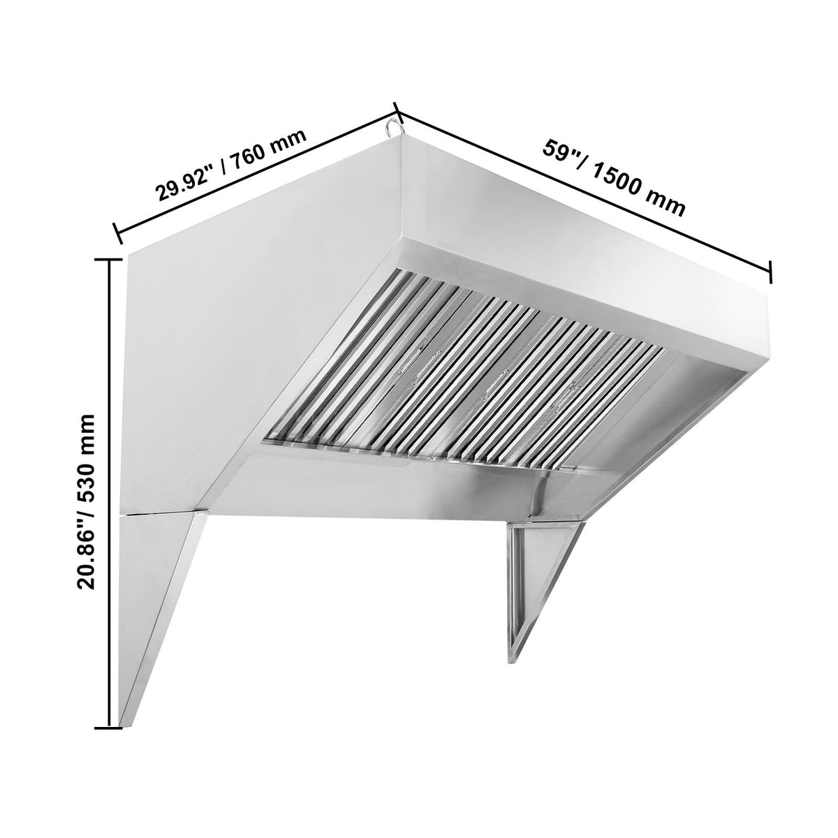 Commercial Exhaust Hood Food Truck Hood with 2 U-Shaped Grid Oil Filter Mesh