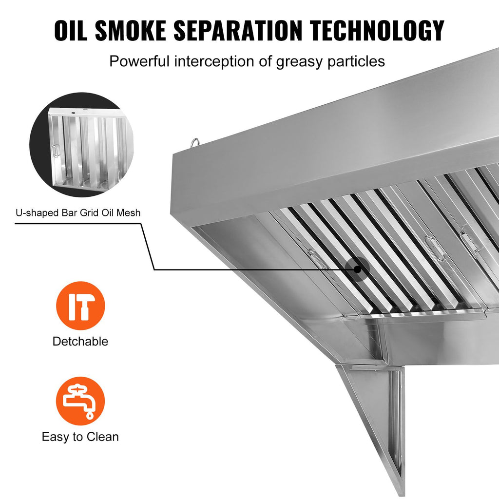 Commercial Exhaust Hood Food Truck Hood with 2 U-Shaped Grid Oil Filter Mesh