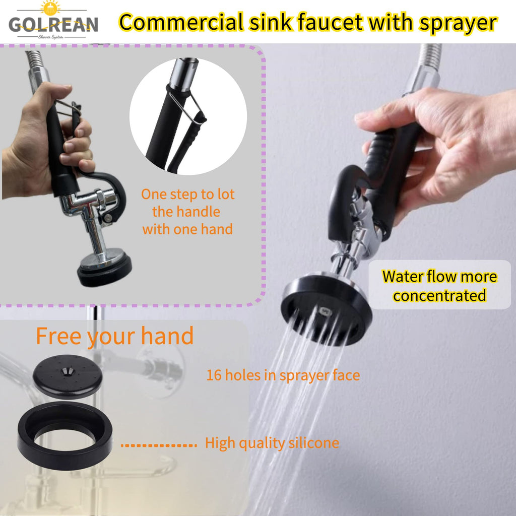 Wall-Mount Commercial Faucet with Pre-Rinse Sprayer