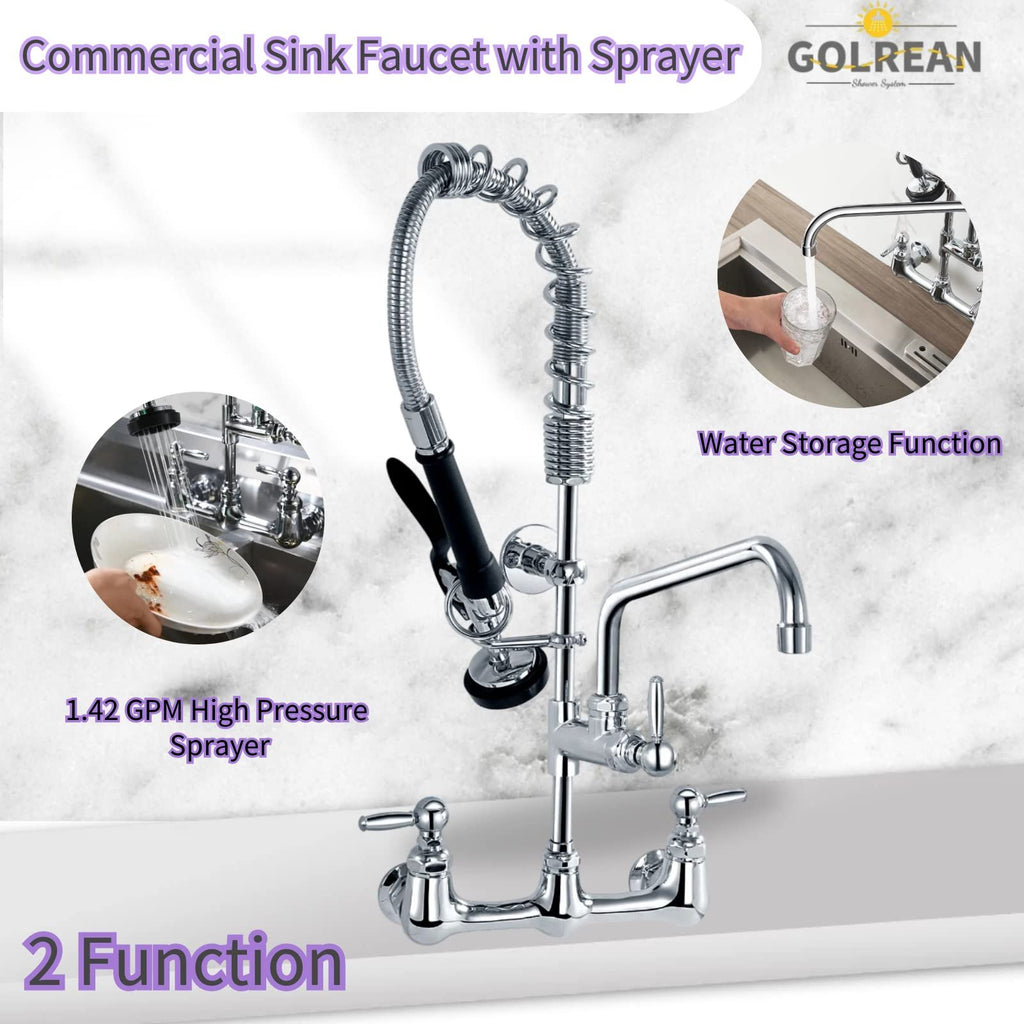 Wall-Mount Commercial Faucet with Pre-Rinse Sprayer