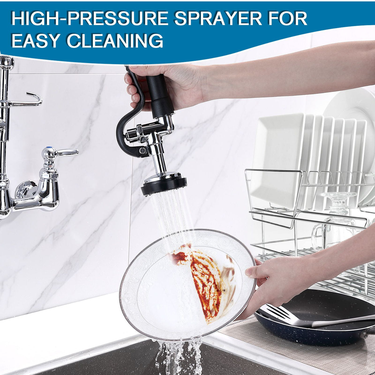Wall-Mount Commercial Faucet with Pre-Rinse Sprayer
