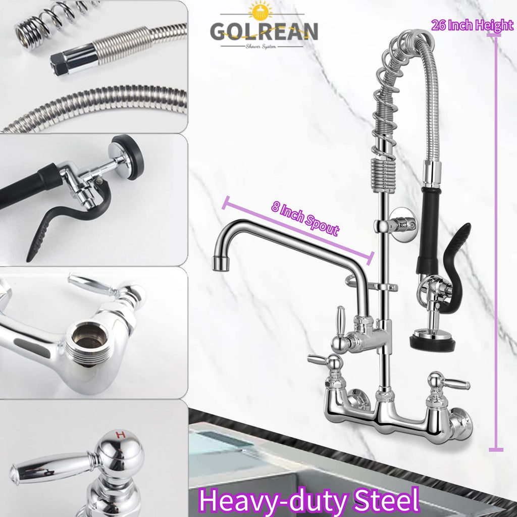 Wall-Mount Commercial Faucet with Pre-Rinse Sprayer
