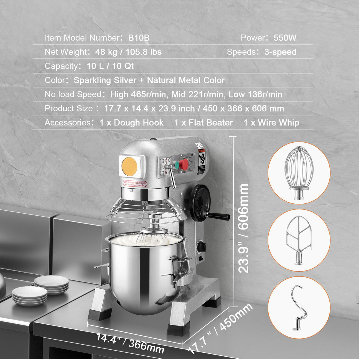 Commercial Food Mixer with Powerful Motor and Versatile Attachments