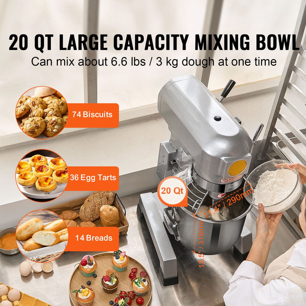 VEVOR Commercial Stand Mixer with Three Speeds and Attachments
