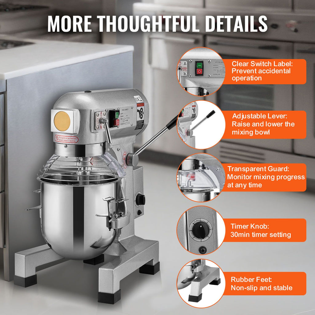 VEVOR Commercial Stand Mixer with Three Speeds and Attachments
