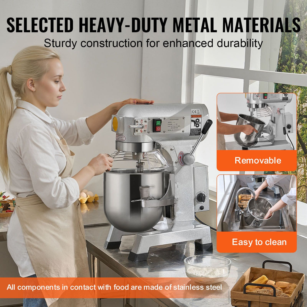 VEVOR Commercial Stand Mixer with Three Speeds and Attachments