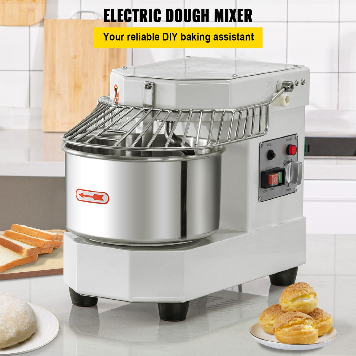 Commercial Food Mixer, 7.3Qt Capacity, 450W Dual Rotating Dough Kneading Machine with