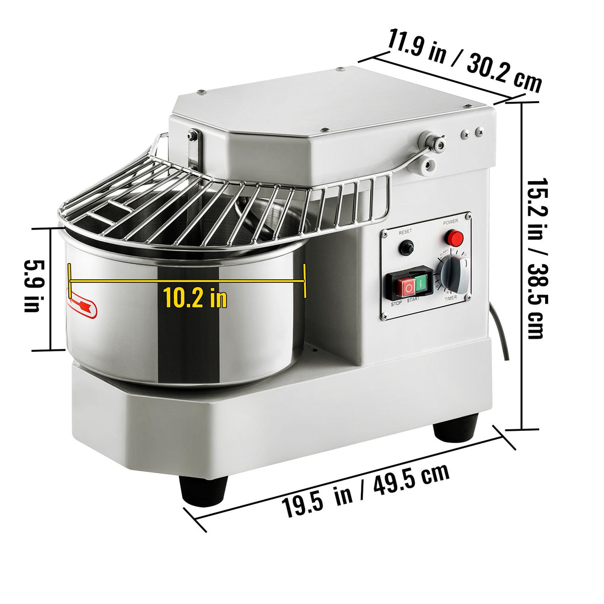 Commercial Food Mixer, 7.3Qt Capacity, 450W Dual Rotating Dough Kneading Machine with