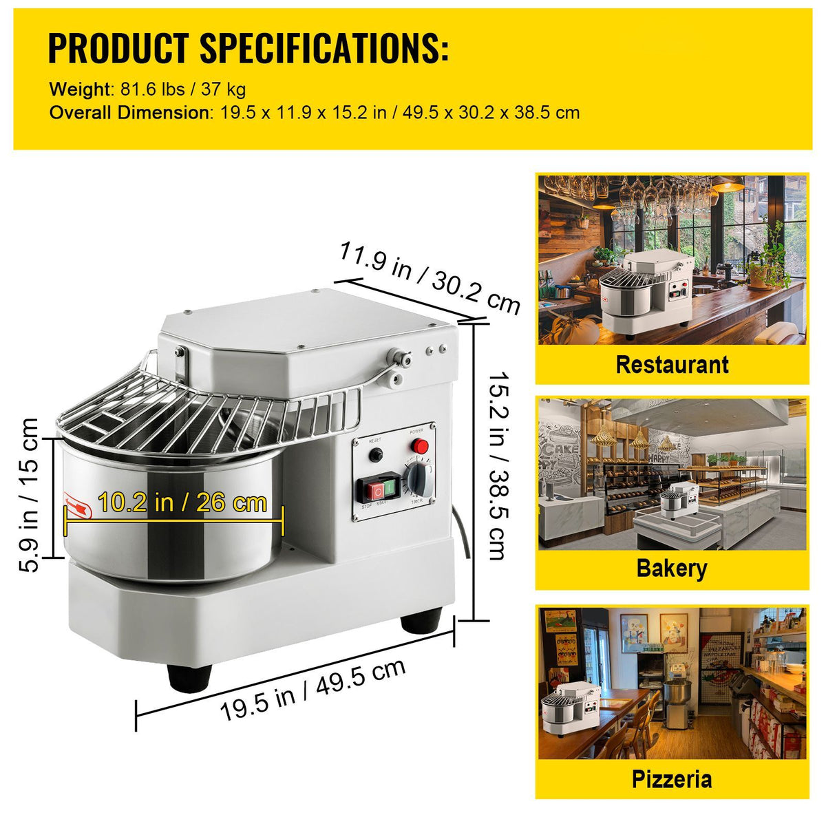 Commercial Food Mixer, 7.3Qt Capacity, 450W Dual Rotating Dough Kneading Machine with