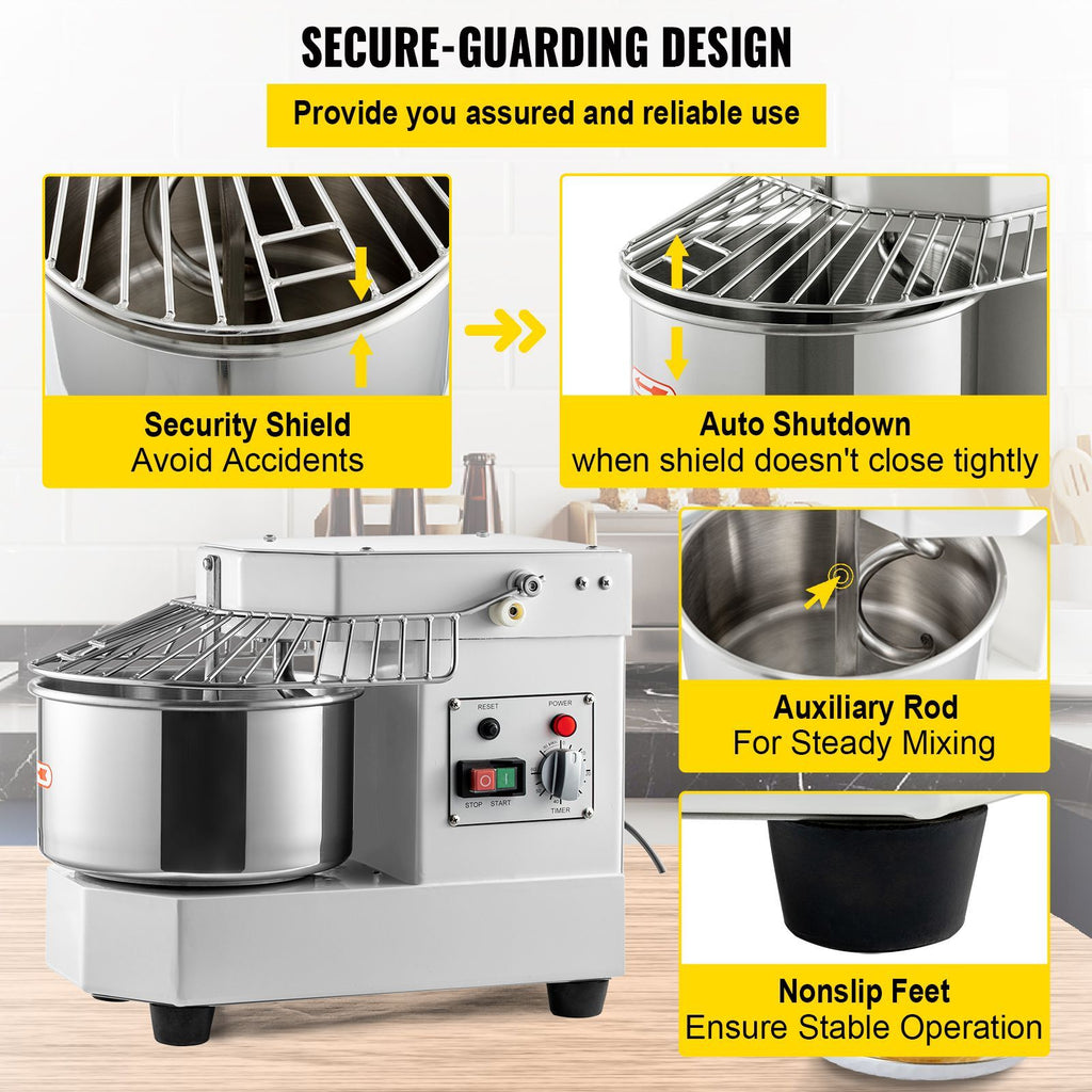 Commercial Food Mixer, 7.3Qt Capacity, 450W Dual Rotating Dough Kneading Machine with