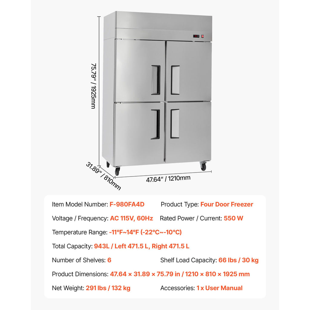 Four-Door Commercial Reach-In Freezer