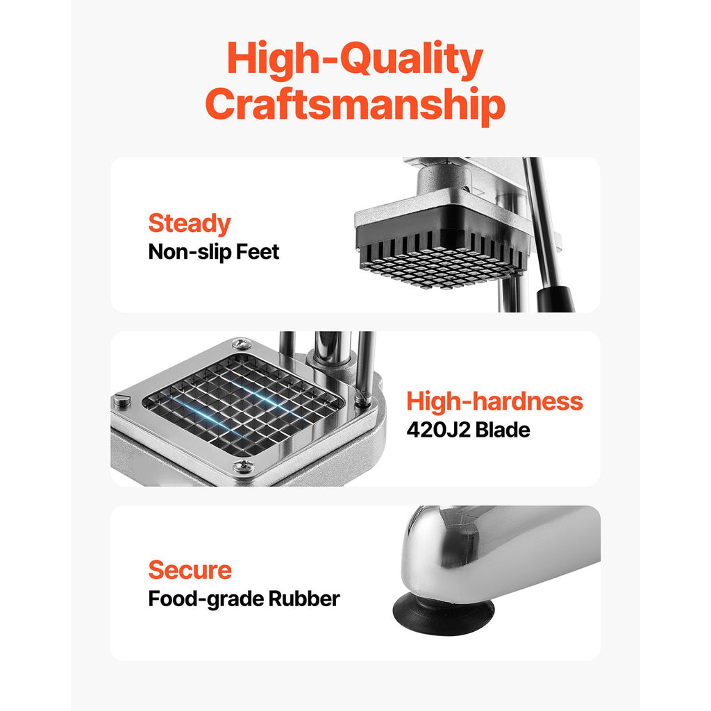 Commercial French Fry Cutter with 3 Stainless Steel Blades – Manual Vegetable Chopper