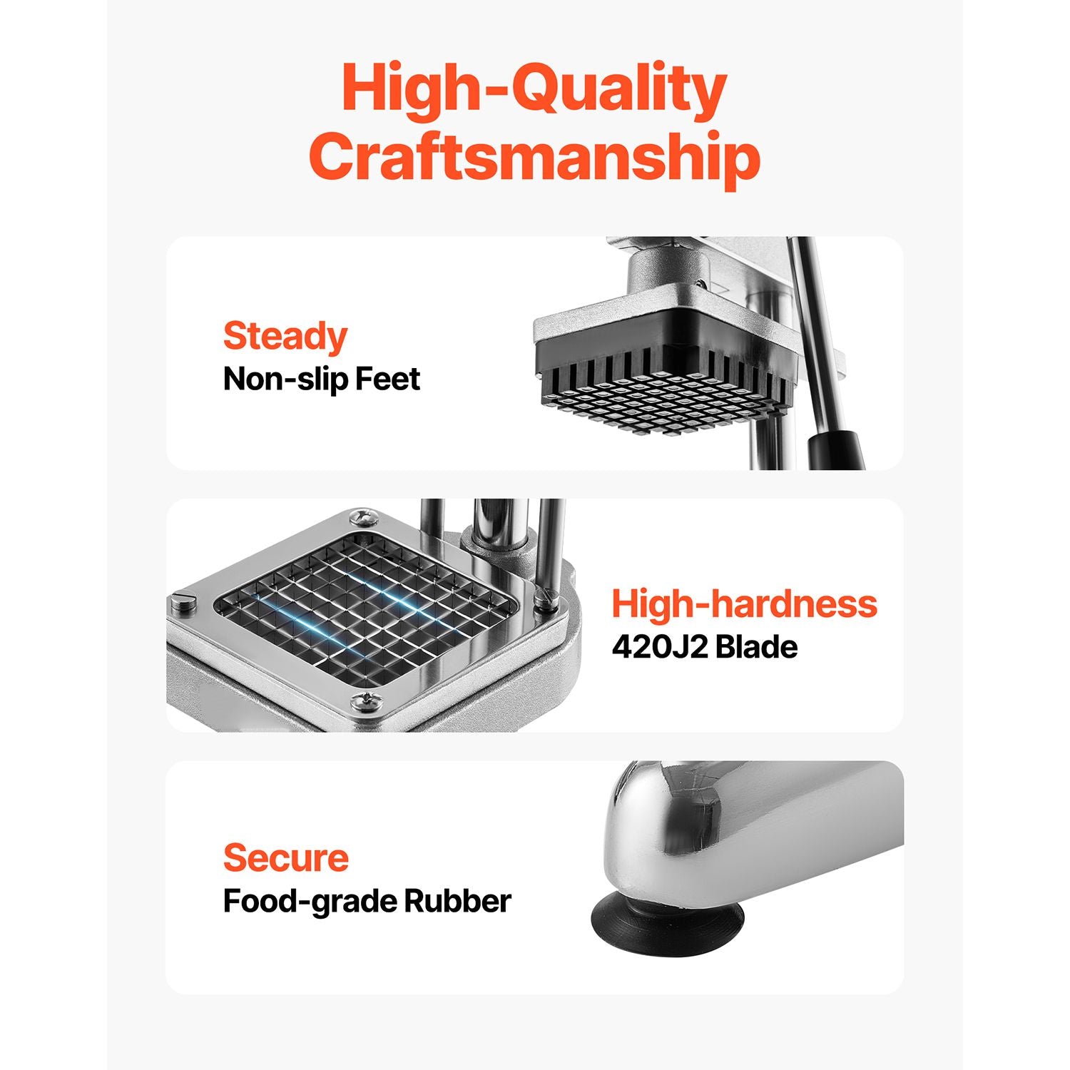 Commercial French Fry Cutter with 3 Stainless Steel Blades – Manual Vegetable Chopper