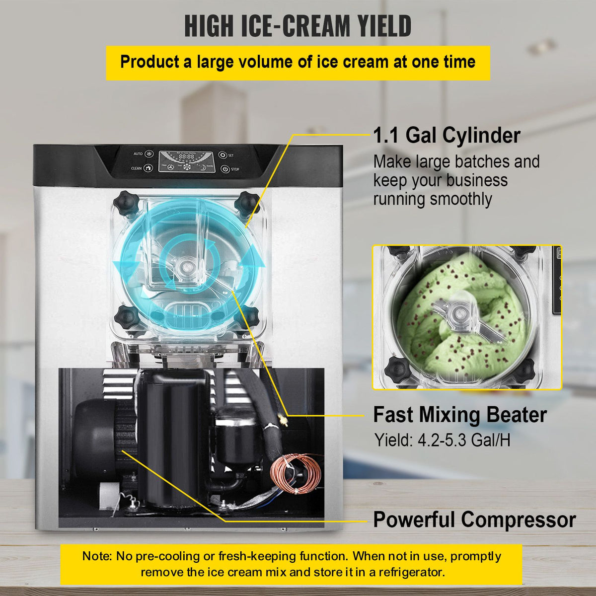 Commercial Ice Cream Machine 1400W 20/5.3 Gph Hard Serve Ice Cream Maker with LED Display Screen Aut