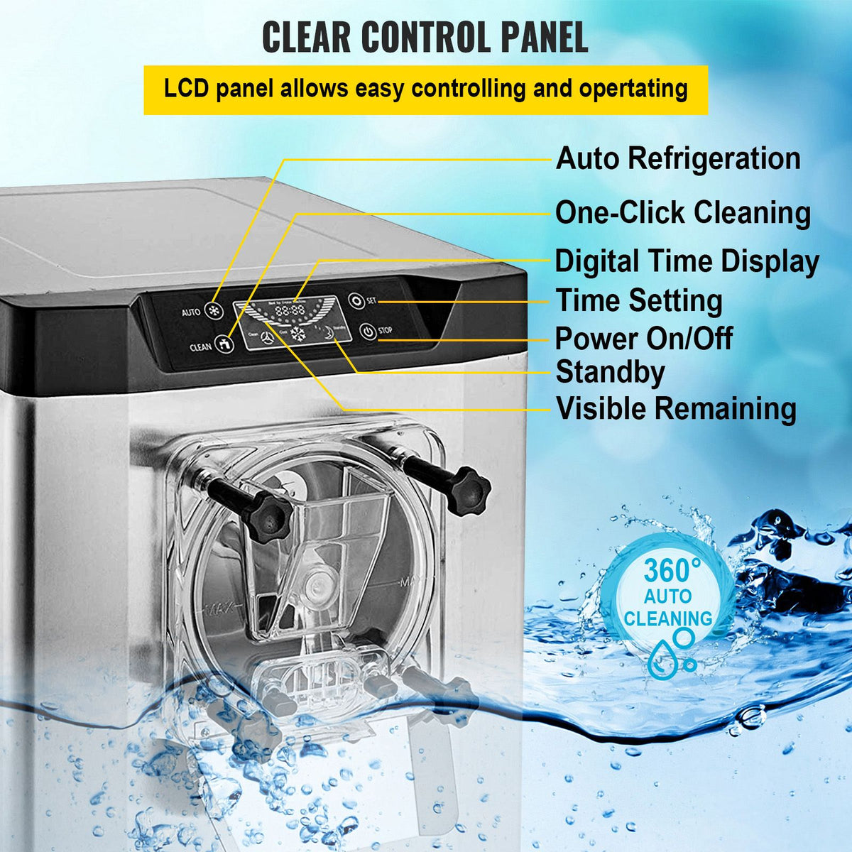 Commercial Ice Cream Machine 1400W 20/5.3 Gph Hard Serve Ice Cream Maker with LED Display Screen Aut