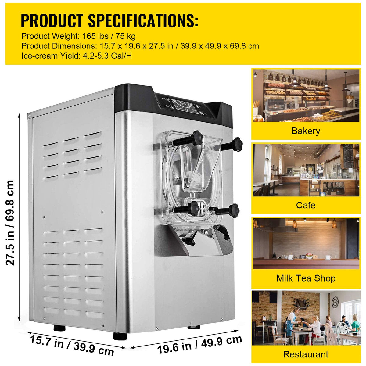 Commercial Ice Cream Machine 1400W 20/5.3 Gph Hard Serve Ice Cream Maker with LED Display Screen Aut
